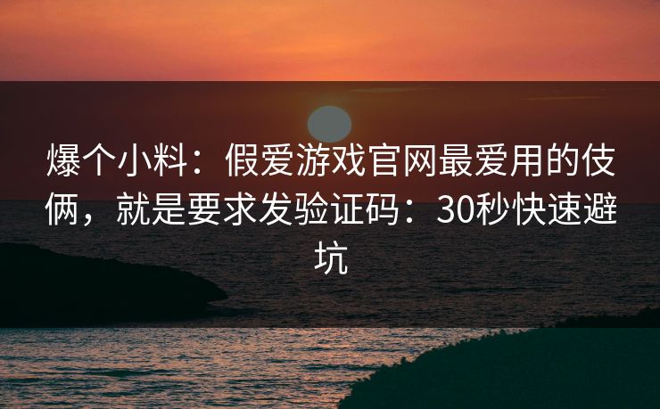 爆个小料：假爱游戏官网最爱用的伎俩，就是要求发验证码：30秒快速避坑