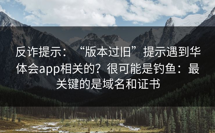 反诈提示：“版本过旧”提示遇到华体会app相关的？很可能是钓鱼：最关键的是域名和证书