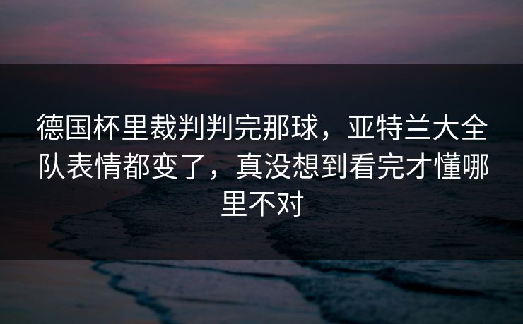 德国杯里裁判判完那球，亚特兰大全队表情都变了，真没想到看完才懂哪里不对